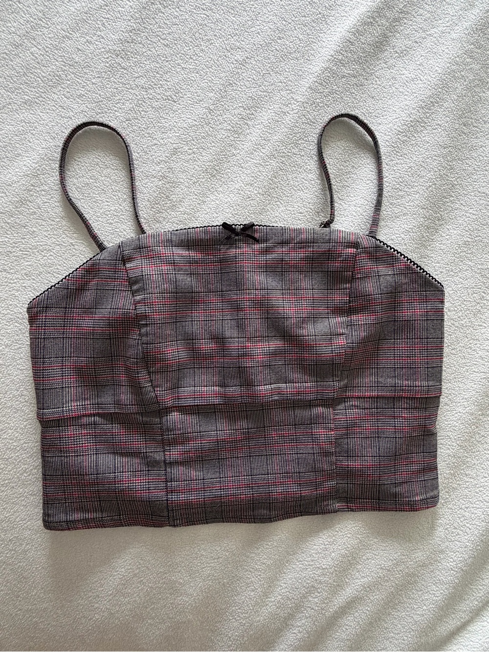 Plaid Cropped Cami Top with Adjustable Straps